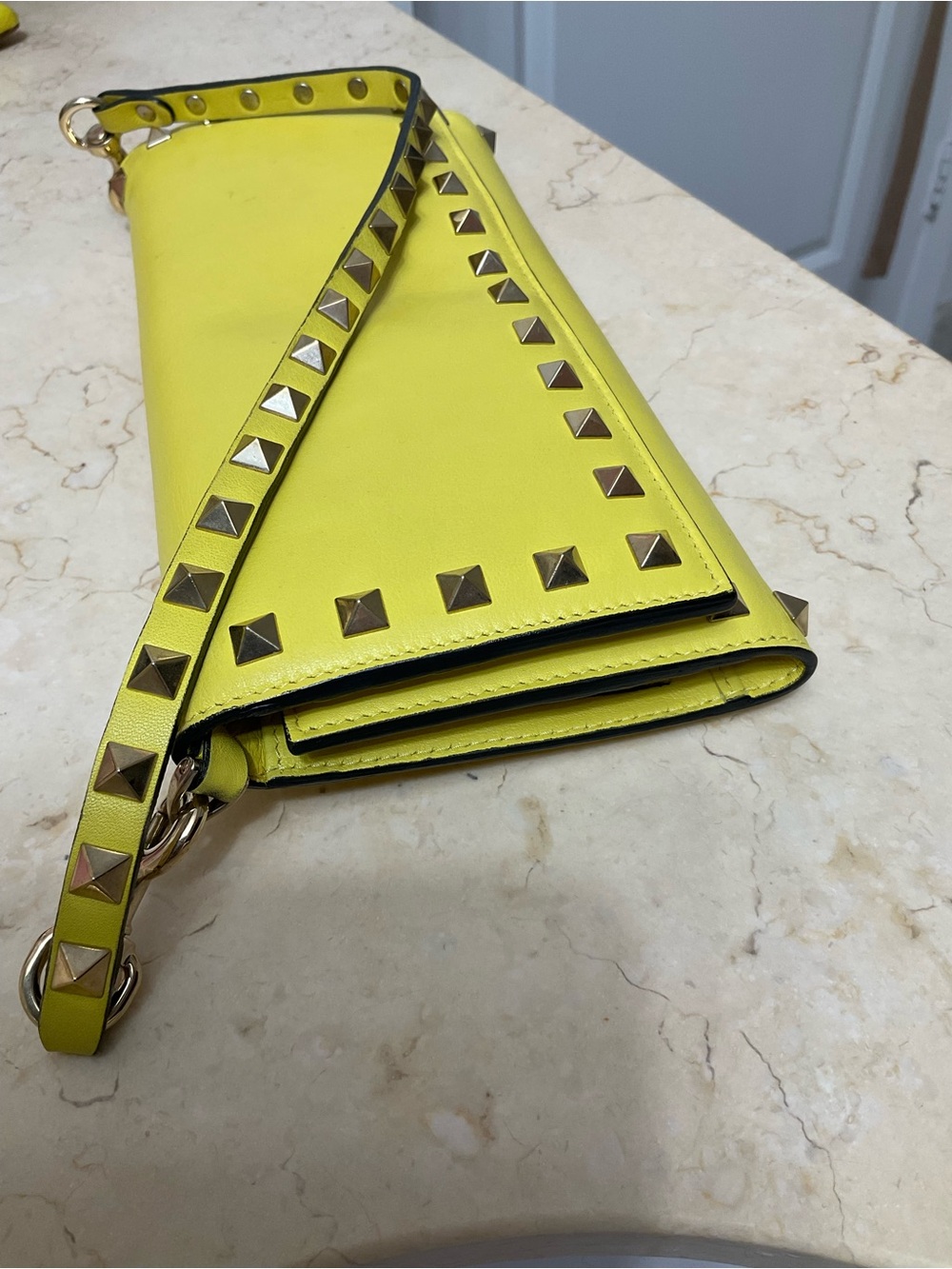 Valentino Neon Yellow Studded Leather Wristlet Clutch